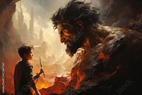 A Tale of Bravery and Divine Intervention: David's Courageous Confrontation with Goliath in the Biblical Showdown Generative AI