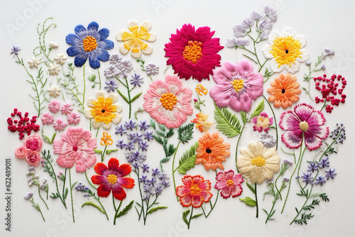 Beautiful graphics of embroidered flowers.