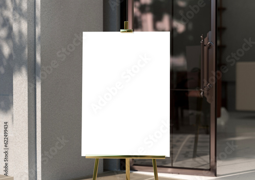 white Board, welcome sign, Seating chart Mockup , outdoors. Greeting template with clipping path. 3D rendering