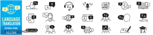 Language Translation Speaking Listening Writing Editable Icons collection Vector illustration