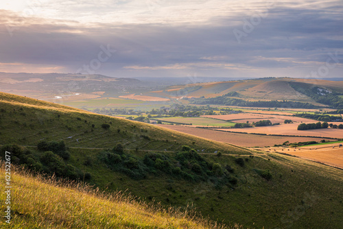 July sunset from Firle beacon on the south downs in east Sussex south east England UK