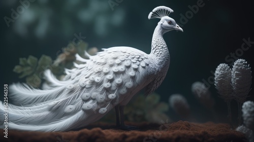 Rare White Peacock on Dark Background