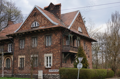 Former building of the outpatient clinic from 1904 in Ostrowy Gornicze, referring to Zakopane style. Sosnowiec, Poland.