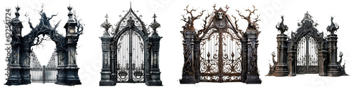 Halloween design with haunted house gate set illustration