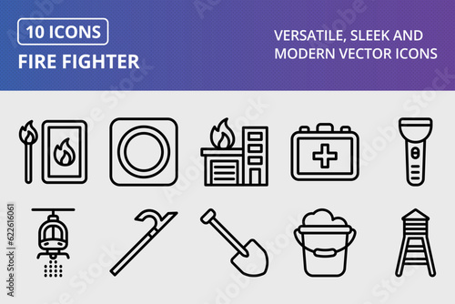  Vector Fire Fighter Icon Set 