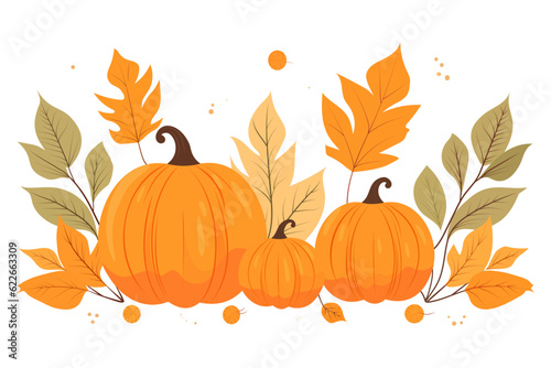 Beautiful orange pumpkins. Pumpkin day. Festival, pumpkin holiday. Autumn design. Vector illustration
