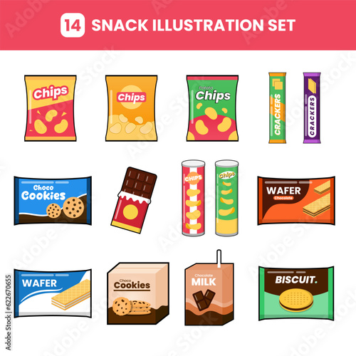 Snacks illustration set, food elements collection