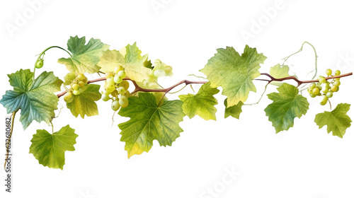 Grape leaves vine plant branch with tendrils in vineyard