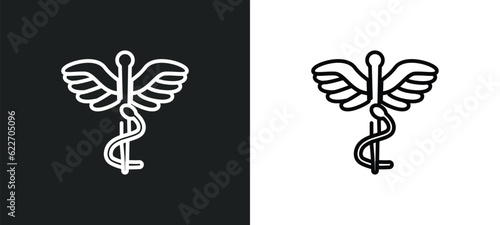 caduceus outline icon in white and black colors. caduceus flat vector icon from medical collection for web, mobile apps and ui.