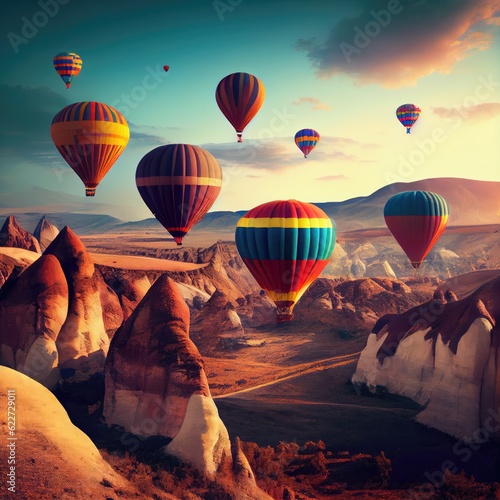 Balloon Tourism, Air Balloons in Sky, Ballooning Drawing Imitation, Abstract Generative AI Illustration