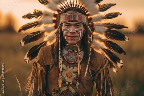 Native American. Portrait of Indian young man.