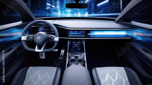 Electric car interior details of Inside car with front seats,