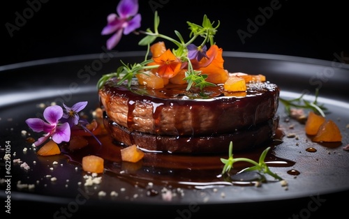 quisite Foie Gras: Gourmet Dish with Rich Red Sauce Generative AI