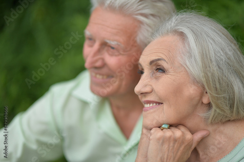 Happy senior couple in love. Park outdoors.