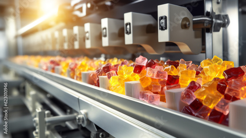 tape sweets, candied fruits, in the food industry, products ready for automatic packaging. Concept with automated food production.ai generative