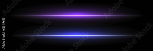 Blue and purple lens flares pack. Laser beams, horizontal light rays. Beautiful light flares. Glowing streaks on dark background.