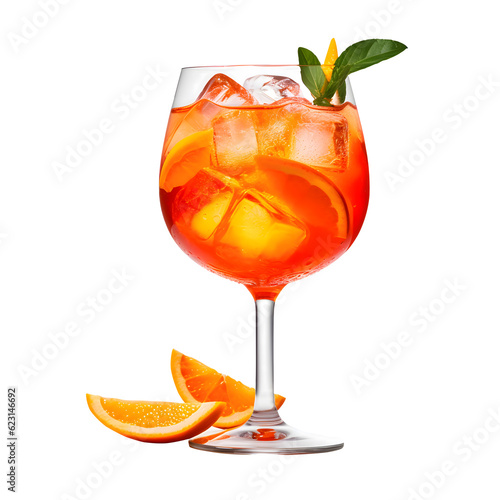 Alcoholic Aperol Spritz Cocktail in glass with orange slices, Isolated on transparent background