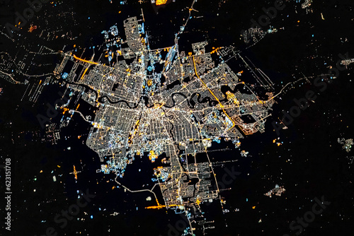 Winnipeg city at night, Canada. Digital Enhancement. Elements by NASA