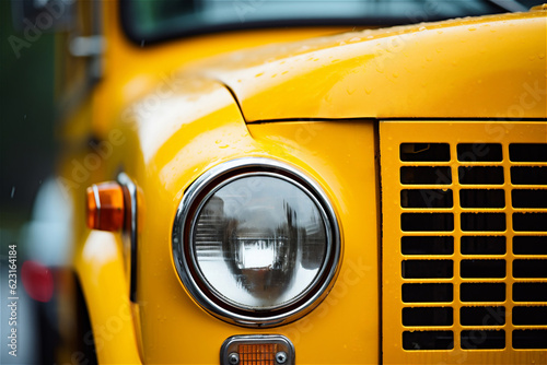 close up of a yellow schoolbus outside. AI generated content