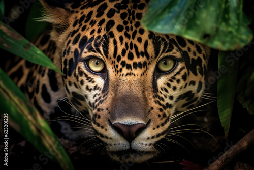 Close-up of beautiful jaguar in the jungle. Amazing Wildlife. Generative Ai
