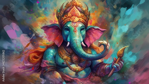 Happy Ganesh Chaturthi greetings card. Bright illustration background for Ganesh Chaturthi Hindu festival celebrated in India to honor Lord Ganesha, the elephant-headed deity