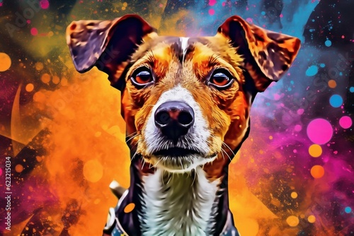 Portrait of a jack russell terrier dog created with bright paint splatters. Generative AI