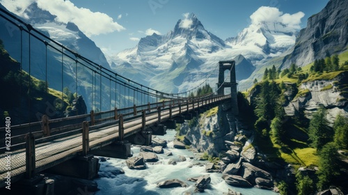 Suspension bridge on Mt. Titlis in wintertime. The Titlis is a mountain located on the border between the Swiss cantons of Obwalden and Bern, mainly accessed from the town of Engelberg