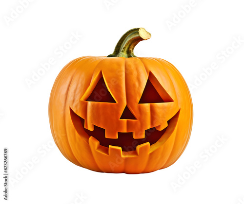 Carved halloween jack o lantern pumpkin isolated on transparent background