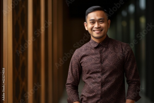 Portrait of a handsome young asian man smiling at camera.