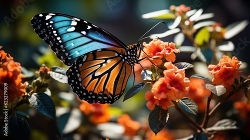 Beautiful image in nature of monarch butterfly on lantana flower 