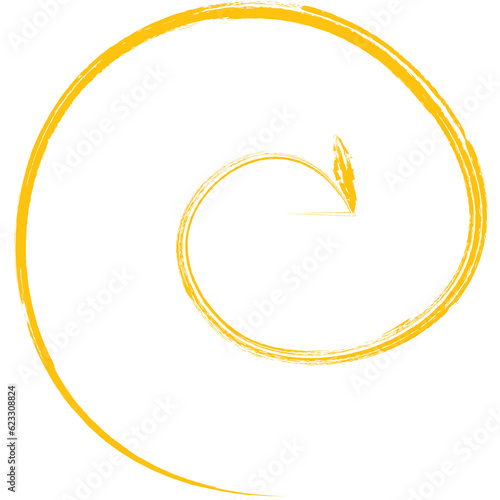 Digital png illustration of yellow painted spiral on transparent background
