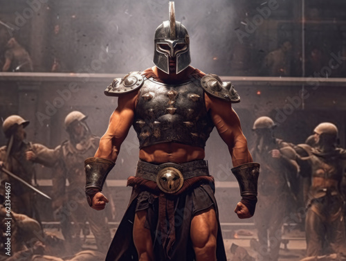 Gladiator in armor. Digital art. Generative AI.