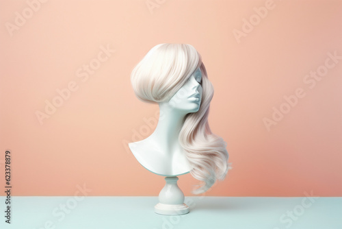 Beautiful log blond hair wig on white mannequin head