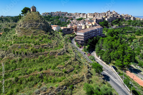 Aerial View of Centuripe with Monte Calvario Church in Foreground - Aerial shot capturing the town of Centuripe, featuring the Monte Calvario Church in the foreground