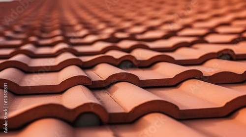 Roofing tiles clay red tiles in lines with ventilation slots, Roofing tiles diminishing.
