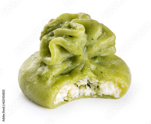 Georgian dumplings khinkali with cheese isolated on white background. With clipping path.