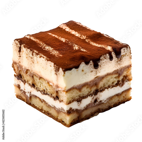 Classic Italian tiramisu cake isolated on transparent background 