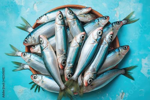 fresh sardine fish on pastel background, fresh food ingredients, Healthy food