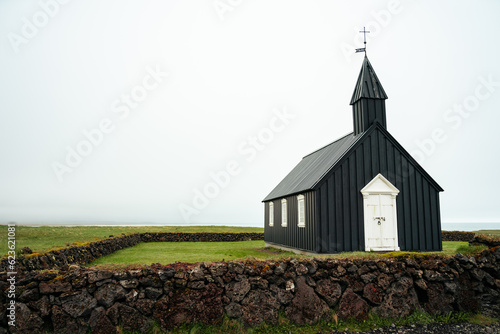 Buðakirkja black church in Iceland on a foggy morning