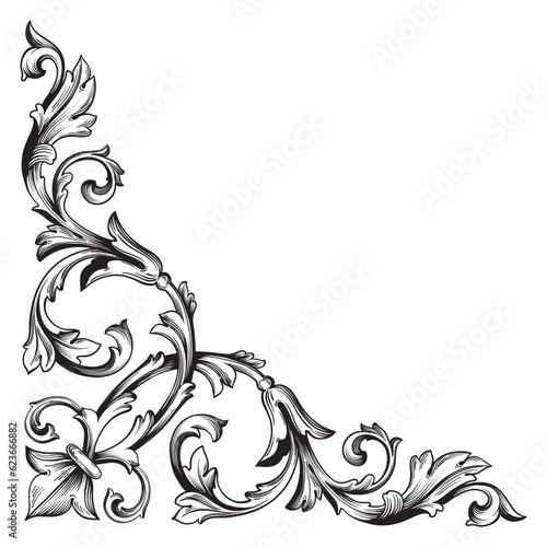 Border and Frame with baroque style. Ornament elements for your design. Black and white color. Floral engraving decoration for postcards or invitations for social media.