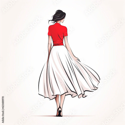 Beauty model in a midi skirt. Simple fashion sketch.AI GENERATION.