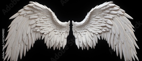 Angel wings isolated on black background - Generative AI.
