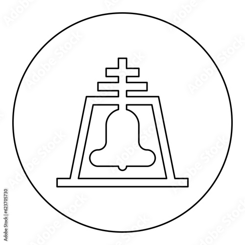 Church bell beam concept campanile belfry icon in circle round black color vector illustration image outline contour line thin style