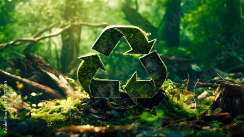 recycling symbol with the forest on background