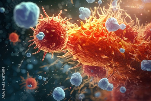 Macrophage Devouring Bacteria in Cinematic 3D Illustration. Generative AI