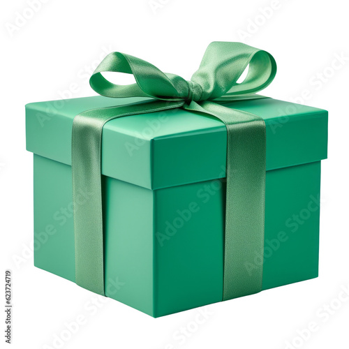 green gift box isolated on transparent background cutout