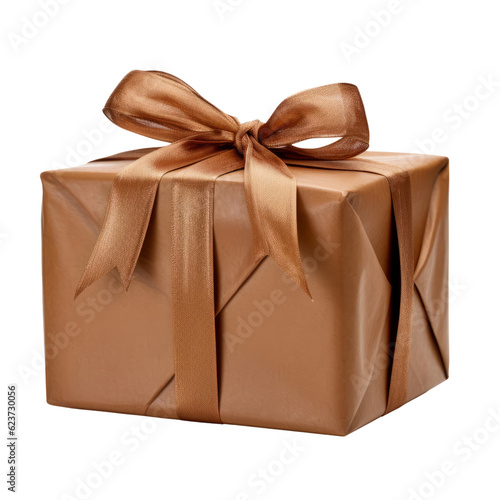 brown gift box isolated on transparent background cutout