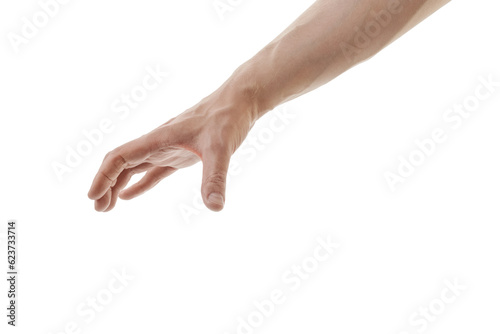 Man hand to grab something isolated on white background