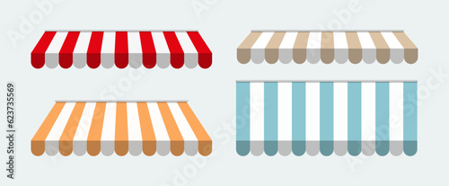 Vector set of awning striped canopy for making store front, decorate poster or template.