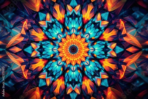 Macro shot of a vividly colored kaleidoscope pattern